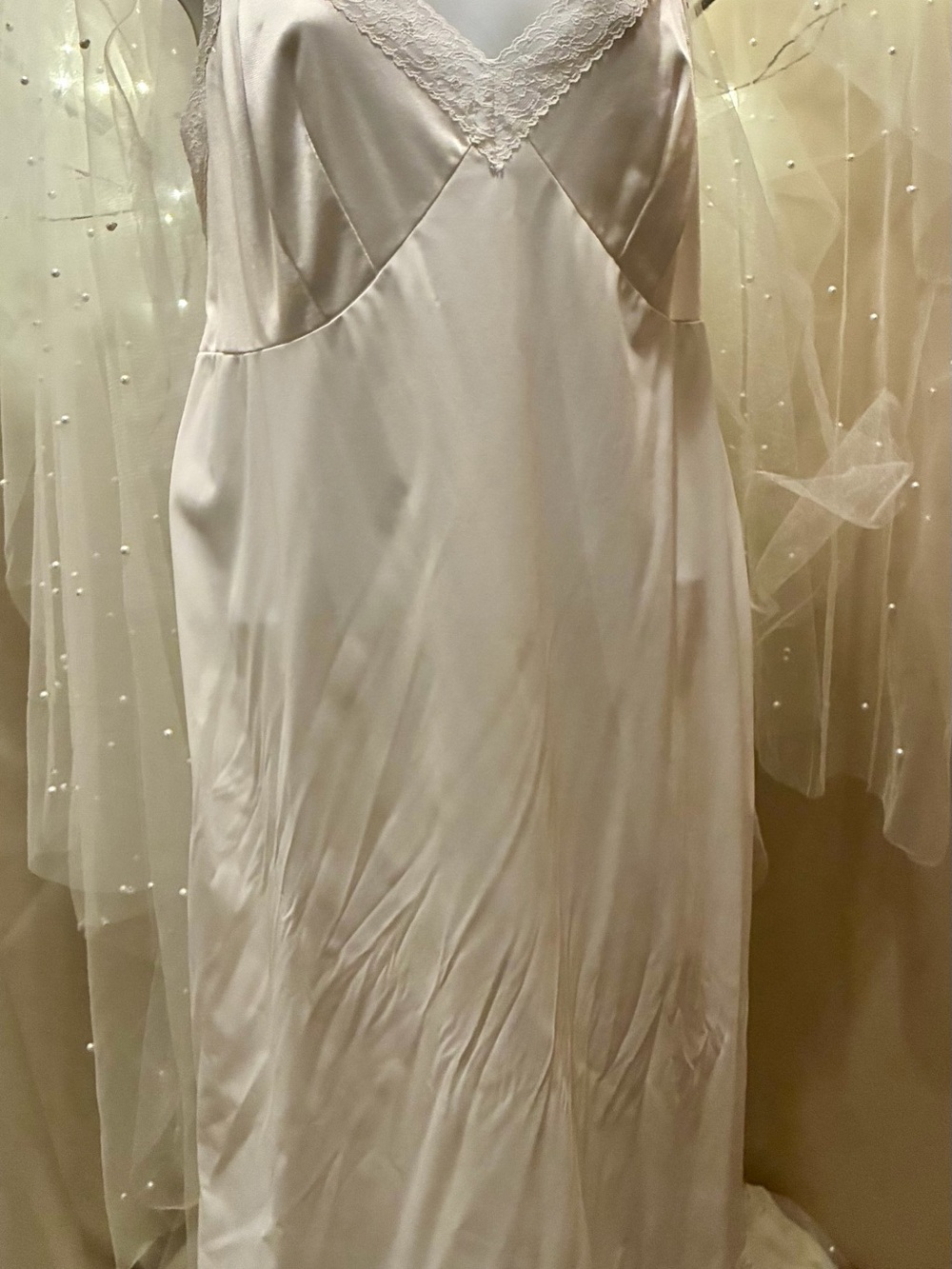 Vintage Vanity Fair Ivory Satin-Look Slip with Lace Trim
